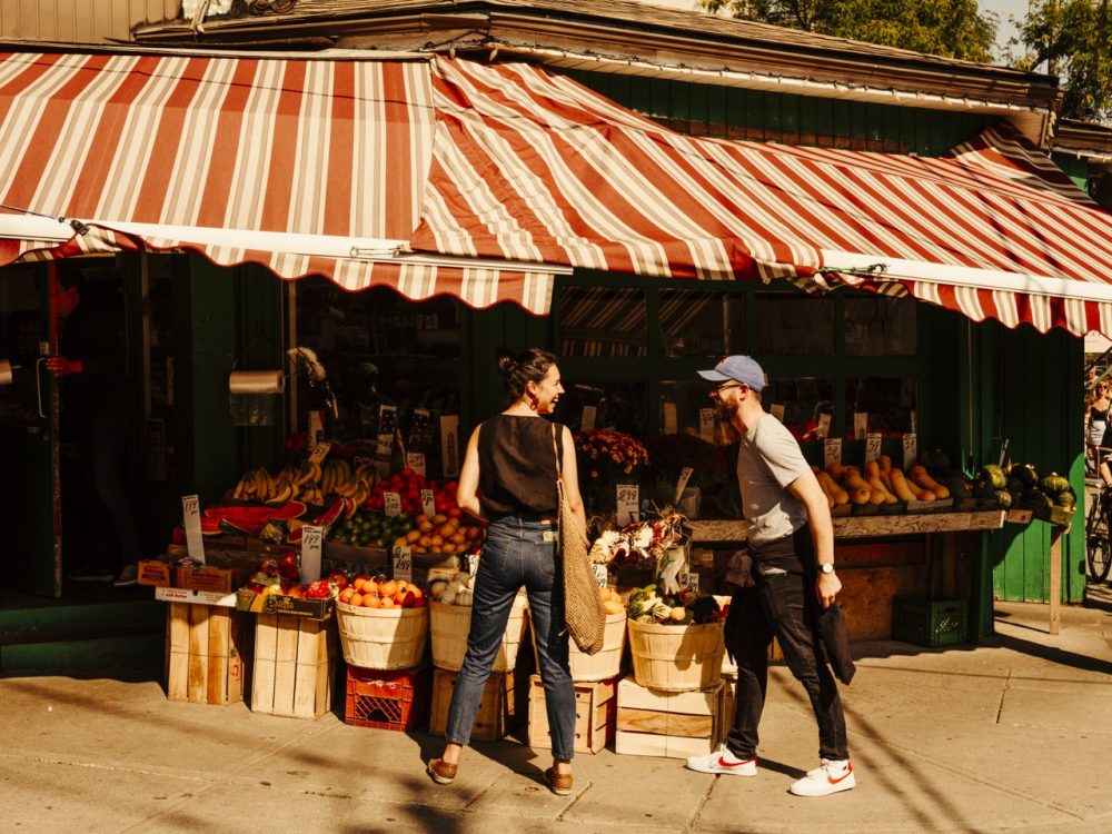 Friends enjoying a summer market in Ontario.