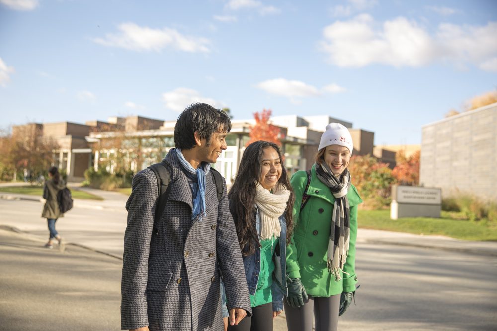Students exploring their campus in Ontario, Canada