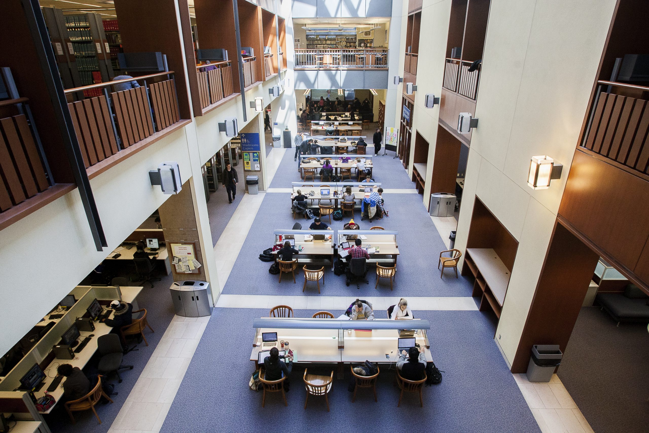 Photo of students studying at Stauffer Library.